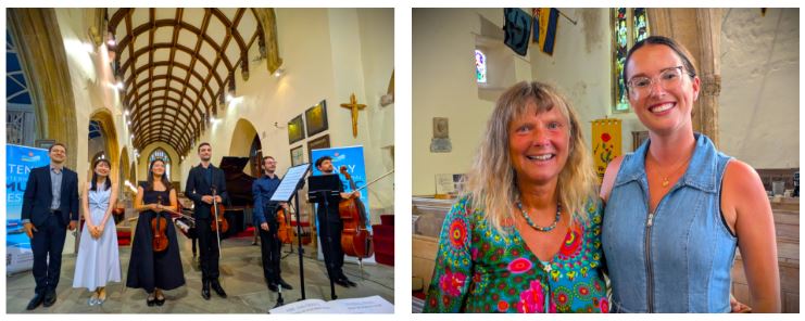 (L) The full Festival Ensemble; (R) Fiona with Katie Jenkins, the Composer-in-Residence